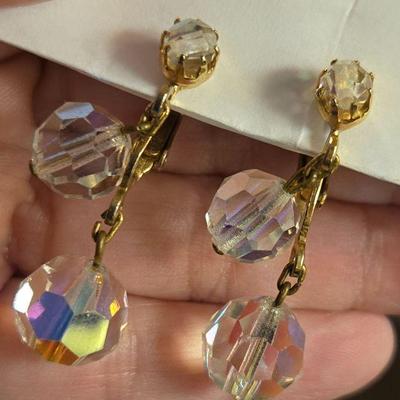 Vintage Aurora Borealis Bead Clip Earrings