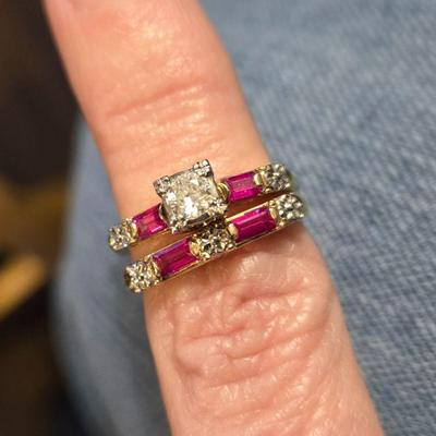 1940s Synthetic Ruby and Diamond Bridal Set