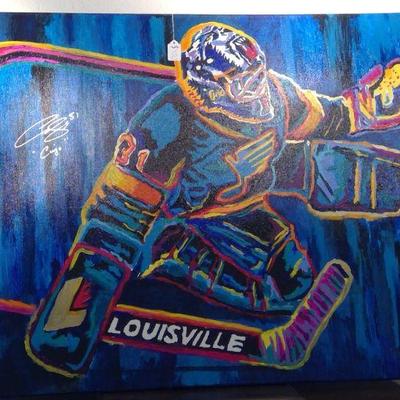 Original 3D painting of "Cujo" Curtis Joseph autographed and signed by artist Steven Walden.