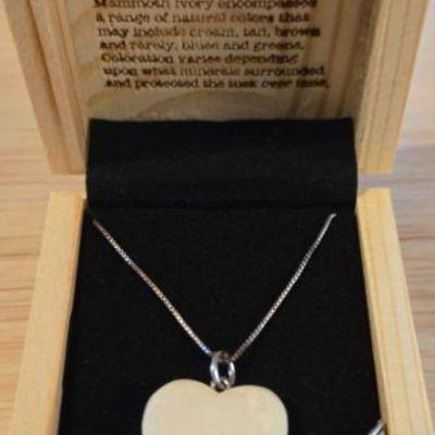 Prehistoric Mammoth Ivory Heart Pendant with Silver Chain ( "There are ivory items in this sale. We have confirmed that they are...