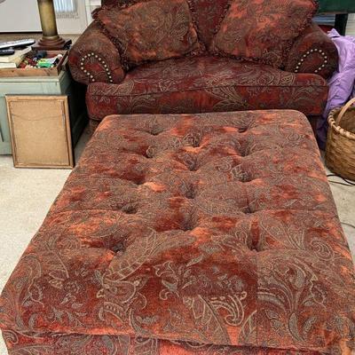 Red floral love seat and ottoman