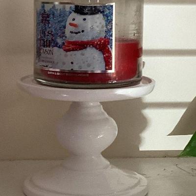 White pedastal candle holder and candle