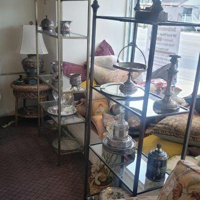 2 metal & glass display shelves