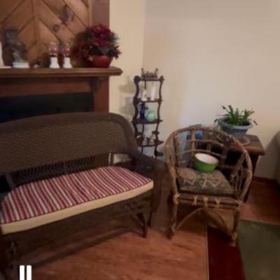 Outdoor slider and wicker chair