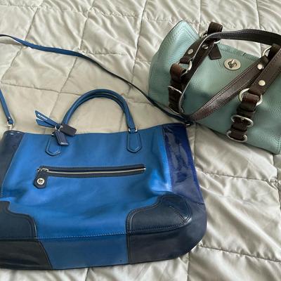 Large Blue Leather Coach Tote Purse And Pebbled Leather Satchel 