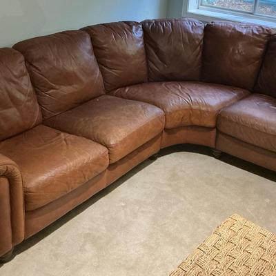 Natuzzi Brown Italian Leather Sectional Sofa