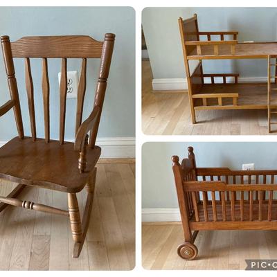 Doll Bunk Bed, Crib, & Kids Rocking Chair