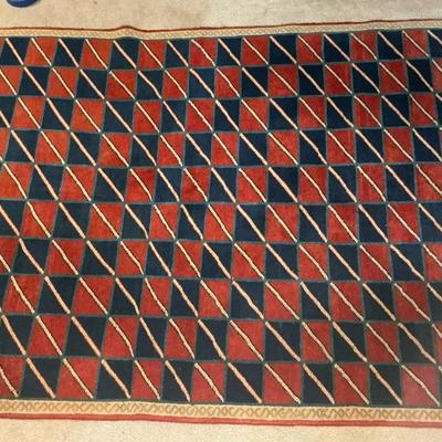Red Blue Pattern Wool Rug