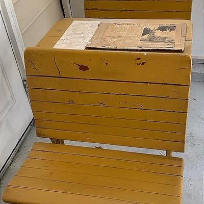Antique St. Annes Church Primary School Desk And Bench