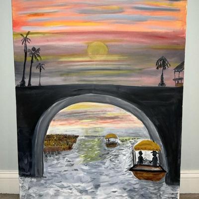 Local Artist Bridge Sunset Painting (30 x 40)