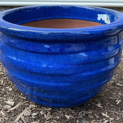 16” Ceramic Blue Flower Pot 