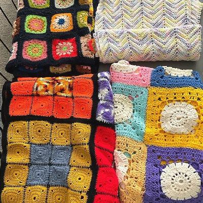 Four Vintage Afghan Blankets - Assorted Sizes