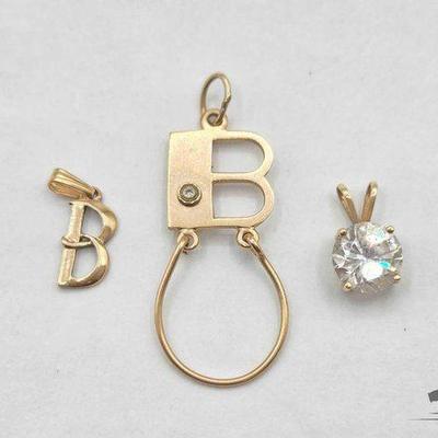 #750 • (3) 14k Gold and Gold with Rhinestone Pendants, 3.33g
