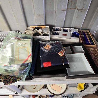 #7606 • Glass Cups, Trays, Scarf & Chop Sticks
