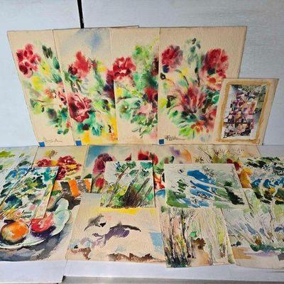 #3114 • (18) William Firschein Water Color Paintings
