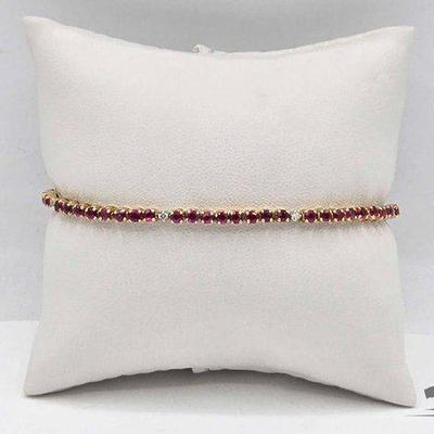 #604 • 18k Gold Diamond & Ruby Bracelet, 9.87g
