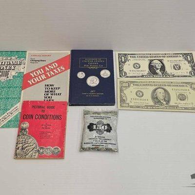#1598 • Financial and Monetary Books, Large Replica Reserve Notes & Currency Shreddings
