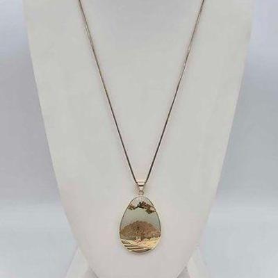 #700 • 14k Gold Necklace Chain with Bonsai on Jade Gemstone, 22.58g
