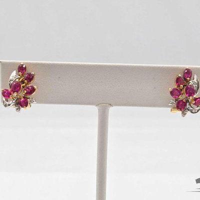 #740 • 14k Gold Diamond and Ruby Earrings, 4.59g
