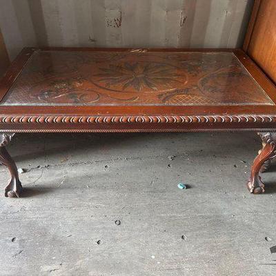 #13008 • Wooden Carved Table with Glass
