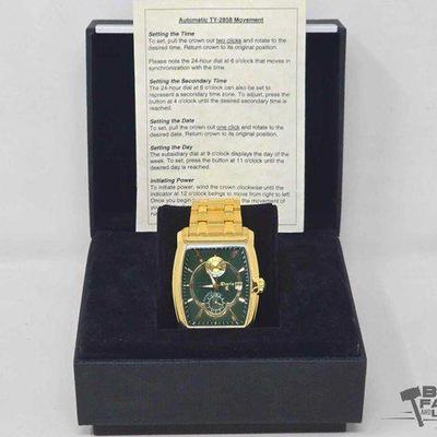 #1110 • Eberle Louvre Automatic Dual Time Men's Watch with Box
