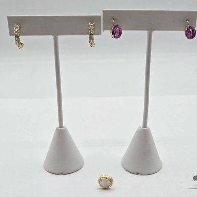 #808 • (5) 10k Gold Earrings with Opal, Semi-Precious Stones and Rhinestones, 4.64g
