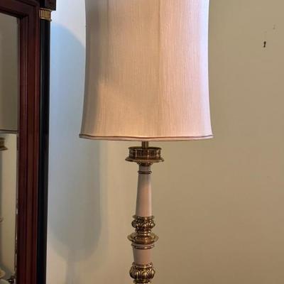 Vintage Stiffel lamp- ceramic and brass with milk glass top
