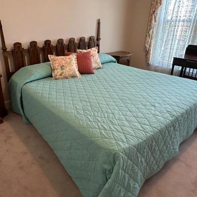 Retro 1970's King bed with mattress and box springs. Headboard is 54" high. 