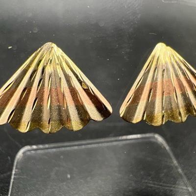 14K Gold Tri-Tone Earrings — Yellow, White & Rose Gold
