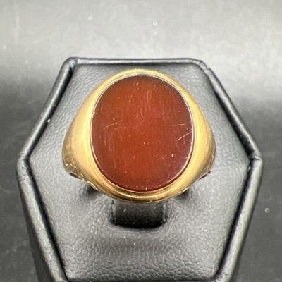 Red Signet 14K Gold Ring
