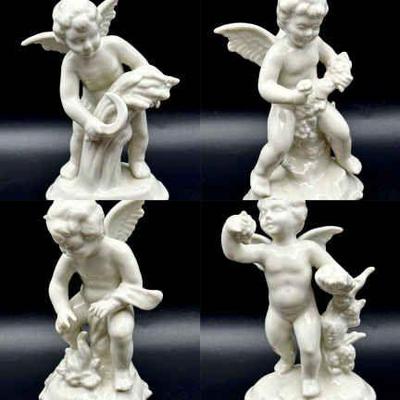 (4) Dresden Crown D Angel Figurines Original Germany
