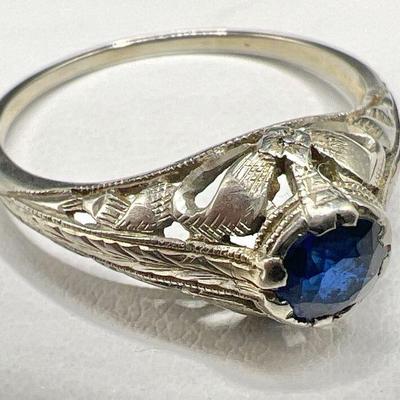 Sparkling Blue Art Deco Style Ring — Size 8
