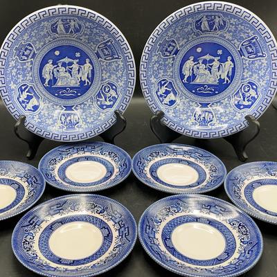 Churchill Blue Willow Saucers & Spode Blue Room Bowls 