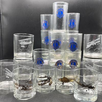 Vintage Style Airplane Hi Ball Glasses, Lions Club And More 