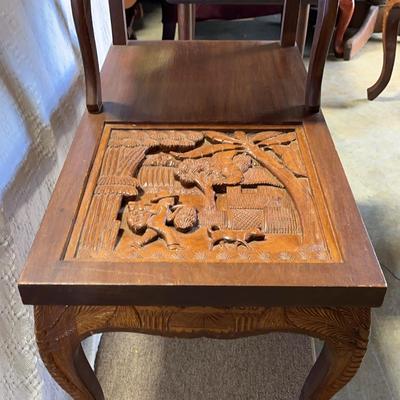 Monkey Pod Vintage Carved Wood End Table 