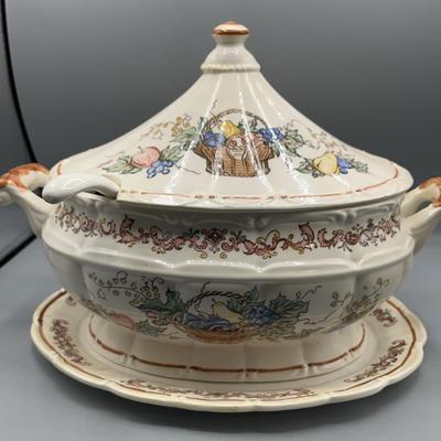 Vintage Japanese Porcelain Harvest Tureen, Laddle, & Lid 