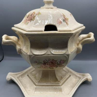 Vintage Ceramic Floral Print Soup Tureen 