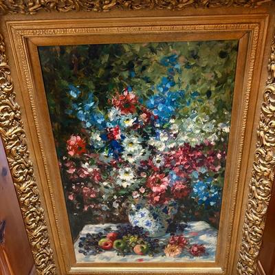 Framed Floral Oil Painting On Canvas 