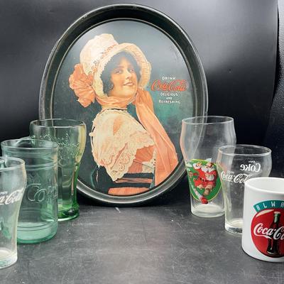 Vintage Coca-Cola Tray And Glasses