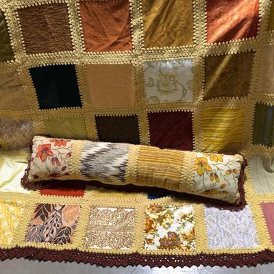 Vintage Handmade Patchwork Quilt And Pillow 