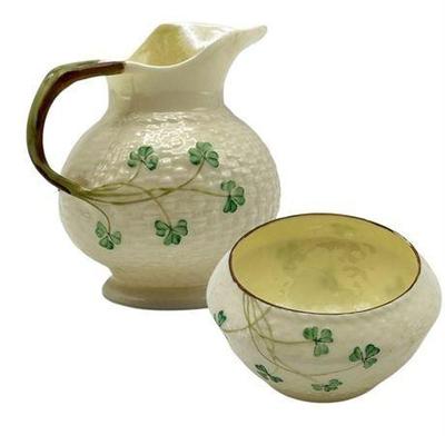 Lot 275-038   
Belleek Shamrock Creamer and Open Sugar Set