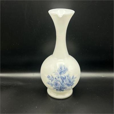 Lot 170-315   
Vintage Art Milk Glass Ewer, Blue on White