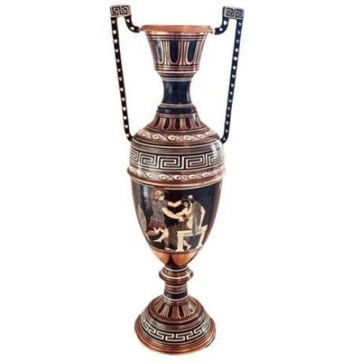 Lot 089   
Greek Copper Hand Painted Double Handled Urn Vase