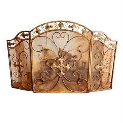 Lot 032-048 
Decorative Gold-Toned Metal And Mesh Three Panel Folding Fireplace Screen