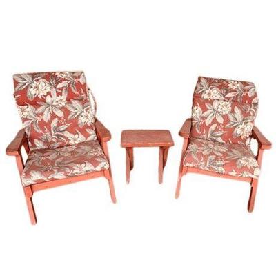 Lot 301-243  
Redwood Patio Chairs(2) With Cushions And Table
