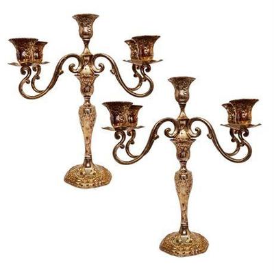 Lot 039-341   
Sterling Silver Five Candle Candelabra, Two (2), Vintage