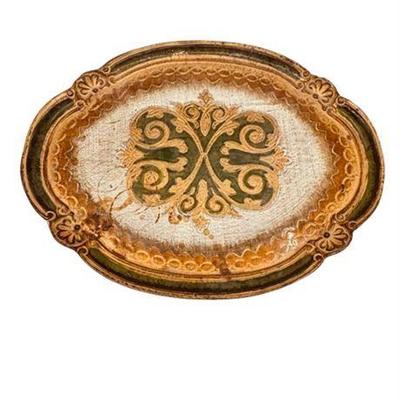 Lot 041-344  
Decorative Wood Hand Painted Gold Italian Serving Tray