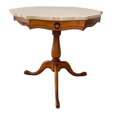 Lot 031-234   
Travertine Marble Table Top Pedestal Table With Drawer