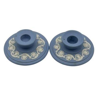 Lot 189   
Wedgwood Blue Jasperware Candlesticks