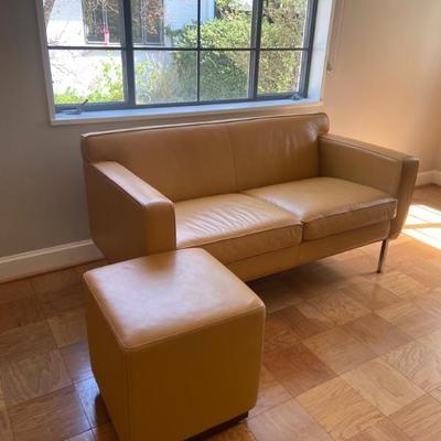 Design within Reach theatre leather loveseat and ottoman